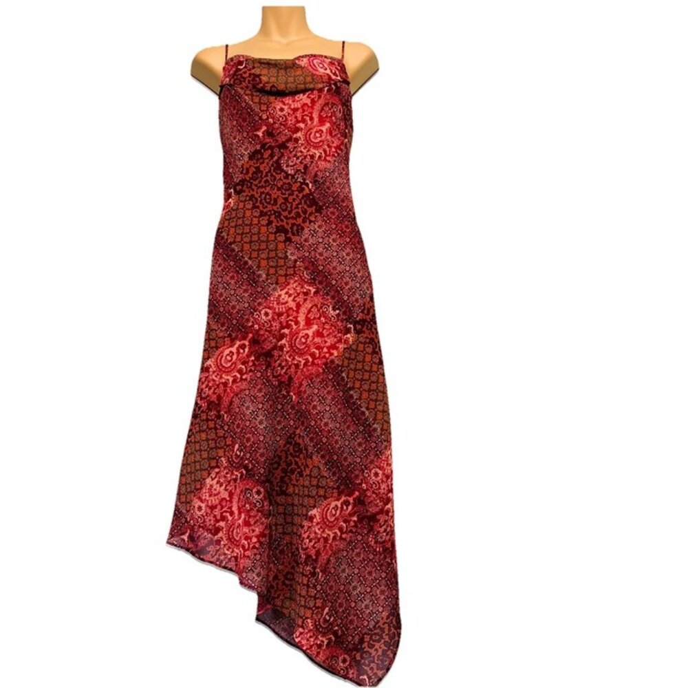 VTG Breaking Loose Asymmetrical Hem‎ Maxi Maxi Dress sz 7/8 Boho Y2K Patchwork